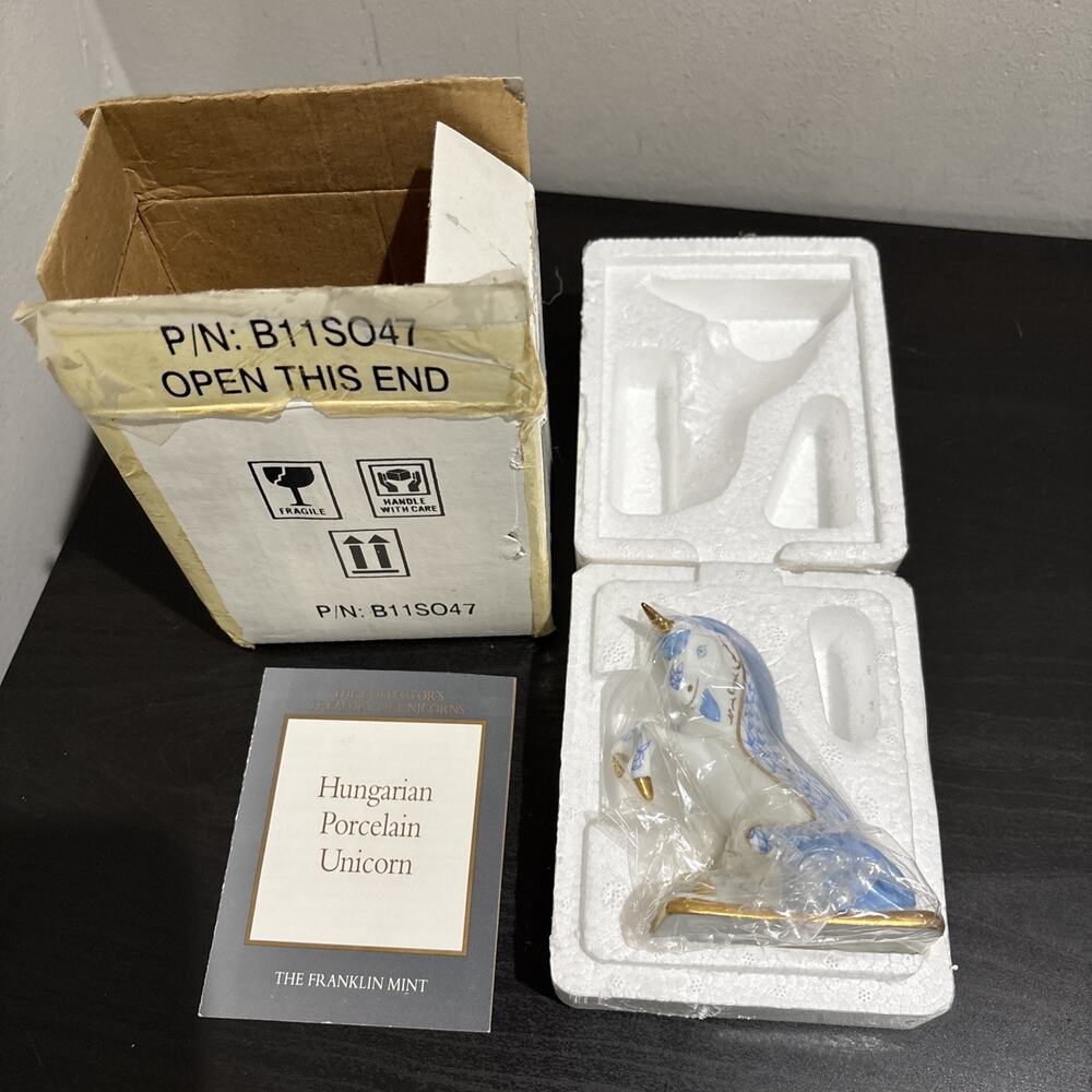 VTG Franklin Mint Unicorn Figure Hungarian Herend Style Porcelain 24k Gold Trim